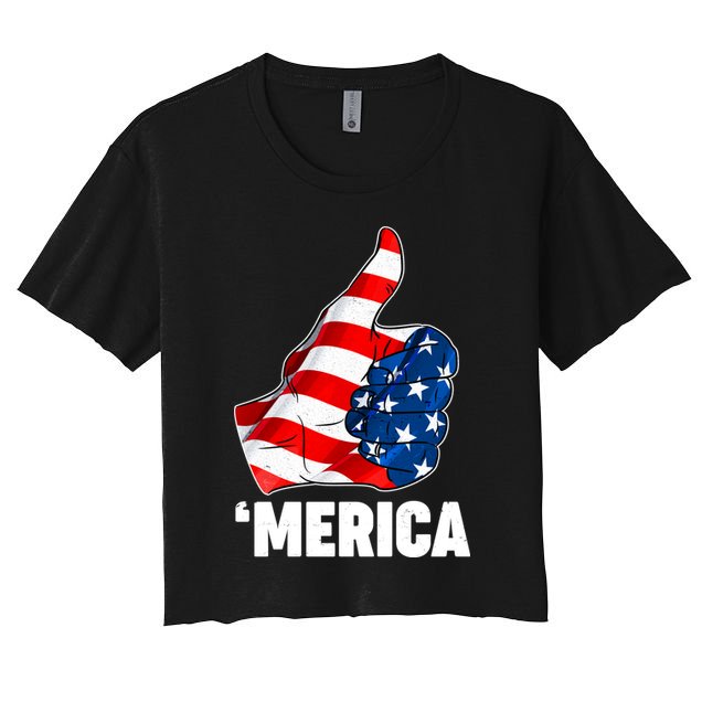 Thumbs Up Merica USA American Flag Crop Top