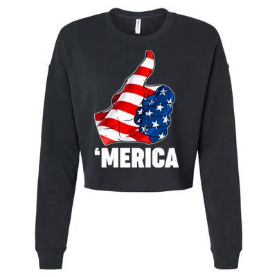 Thumbs Up Merica USA American Flag Cropped Pullover Crew