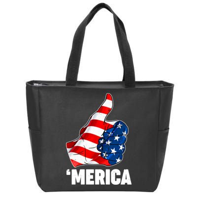 Thumbs Up Merica USA American Flag Zip Tote Bag