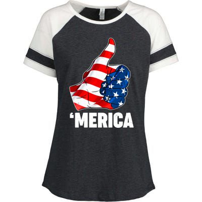 Thumbs Up Merica USA American Flag Enza Ladies Jersey Colorblock Tee