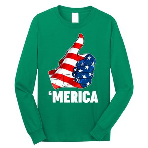 Thumbs Up Merica USA American Flag Long Sleeve Shirt