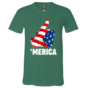 Thumbs Up Merica USA American Flag V-Neck T-Shirt