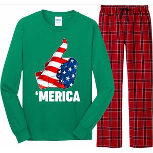 Thumbs Up Merica USA American Flag Long Sleeve Pajama Set