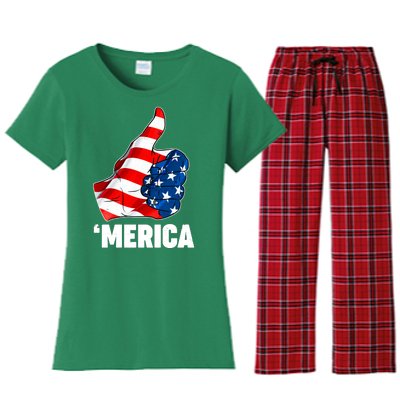 Thumbs Up Merica USA American Flag Women's Flannel Pajama Set