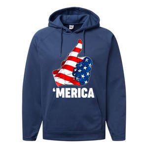 Thumbs Up Merica USA American Flag Performance Fleece Hoodie