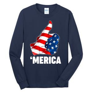 Thumbs Up Merica USA American Flag Tall Long Sleeve T-Shirt