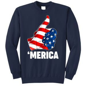 Thumbs Up Merica USA American Flag Tall Sweatshirt