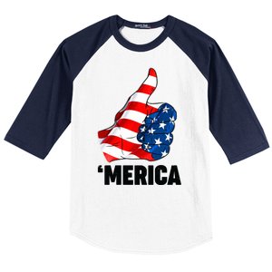 Thumbs Up Merica USA American Flag Baseball Sleeve Shirt