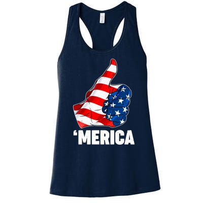 Thumbs Up Merica USA American Flag Women's Racerback Tank