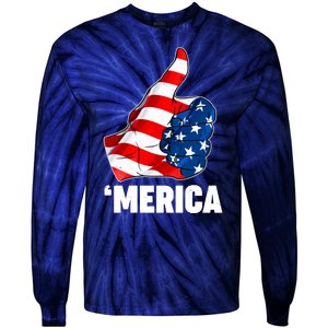 Thumbs Up Merica USA American Flag Tie-Dye Long Sleeve Shirt