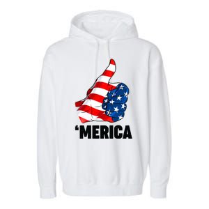 Thumbs Up Merica USA American Flag Garment-Dyed Fleece Hoodie