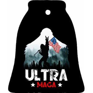 Trump Ultra Maga Funny Bigfoot Bring Flag For Republican Ceramic Bell Ornament