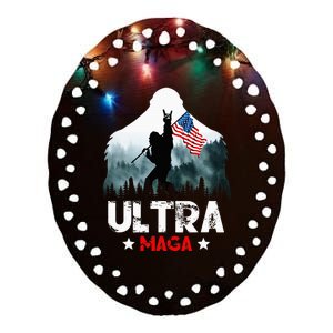 Trump Ultra Maga Funny Bigfoot Bring Flag For Republican Ceramic Oval Ornament