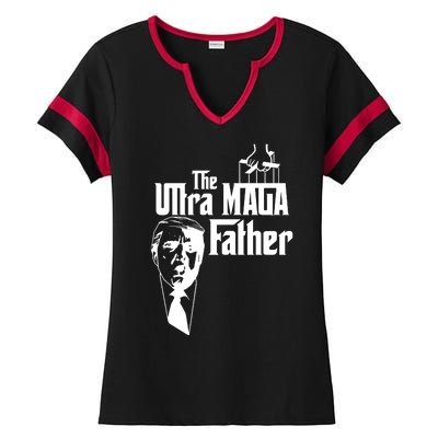 The Ultra MAGA Father Trump 2024 USA Parody Ladies Halftime Notch Neck Tee