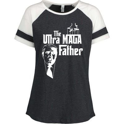 The Ultra MAGA Father Trump 2024 USA Parody Enza Ladies Jersey Colorblock Tee