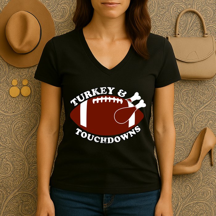 Turkey And Touchdowns Women's V-Neck T-Shirt