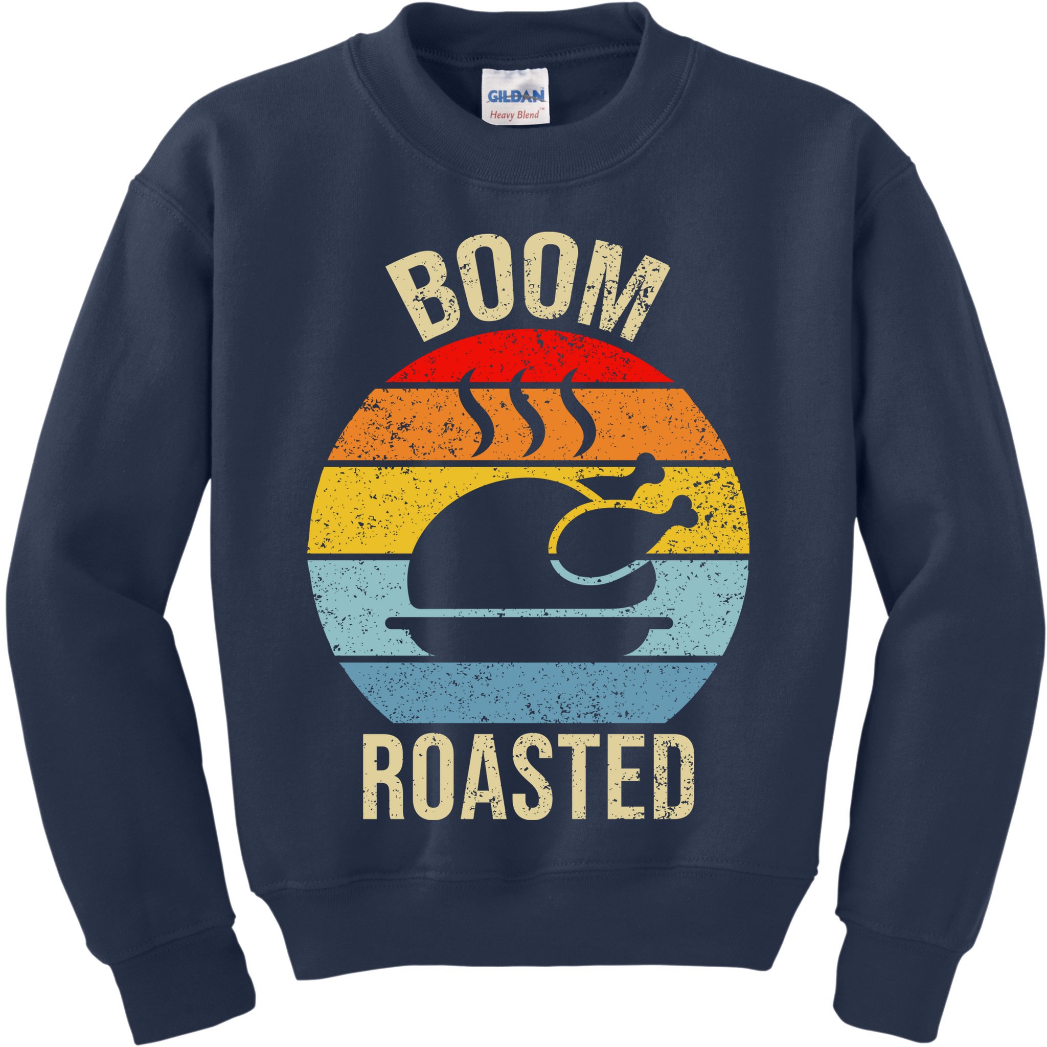 Turkey Boom Roasted Vintage Funny Holiday Kids Sweatshirt