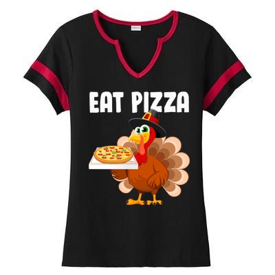 Turkey Eat Pizza Funny Ladies Halftime Notch Neck Tee