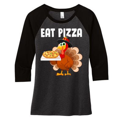 Turkey Eat Pizza Funny Women's Tri-Blend 3/4-Sleeve Raglan Shirt