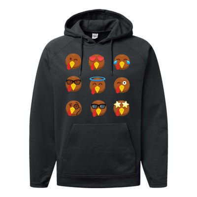 Turkey Emoji's Funny Thanksgiving  Performance Fleece Hoodie