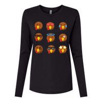 Turkey Emoji's Funny Thanksgiving  Womens Cotton Relaxed Long Sleeve T-Shirt