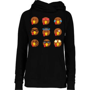 Turkey Emoji's Funny Thanksgiving  Womens Funnel Neck Pullover Hood