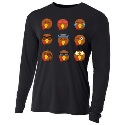 Turkey Emoji's Funny Thanksgiving  Cooling Performance Long Sleeve Crew