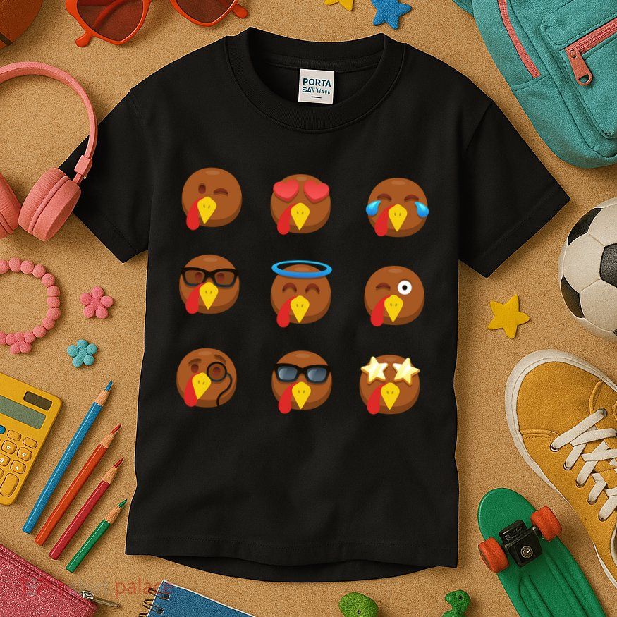 Turkey Emoji's Funny Thanksgiving  Kids T-Shirt