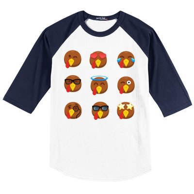 Turkey Emoji's Funny Thanksgiving  Baseball Sleeve Shirt