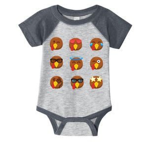 Turkey Emoji's Funny Thanksgiving  Infant Baby Jersey Bodysuit