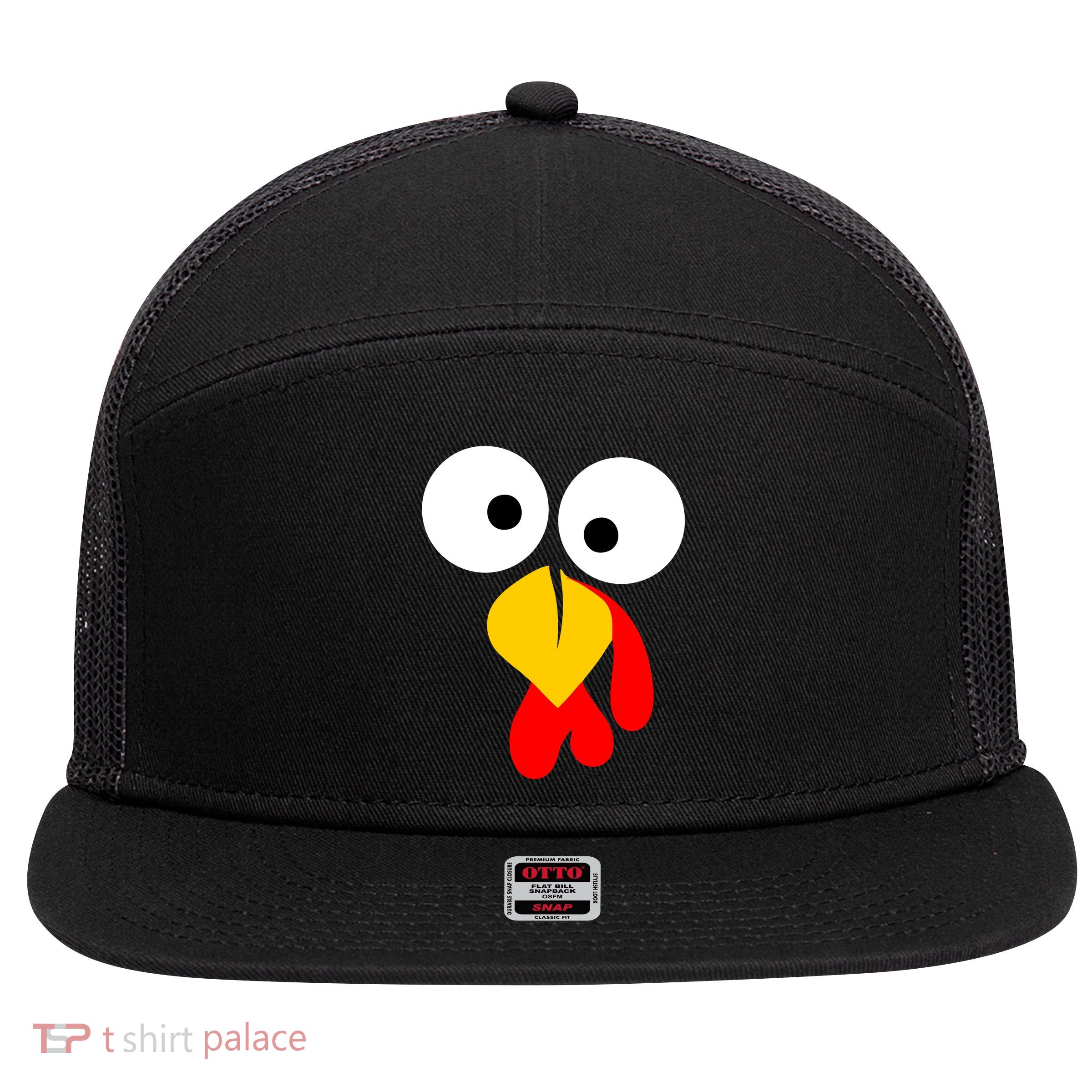 Turkey Face Funny Thanksgiving Day 7 Panel Mesh Trucker Snapback Hat