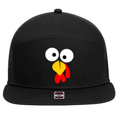 Turkey Face Funny Thanksgiving Day 7 Panel Mesh Trucker Snapback Hat