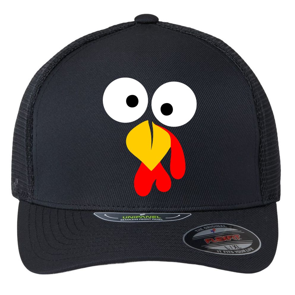 Turkey Face Funny Thanksgiving Day Flexfit Unipanel Trucker Cap
