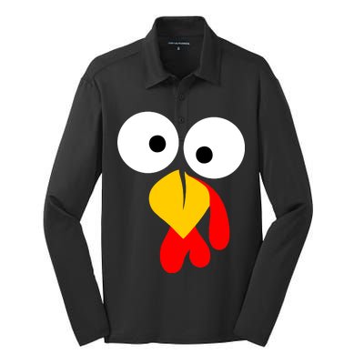 Turkey Face Funny Thanksgiving Day Silk Touch Performance Long Sleeve Polo