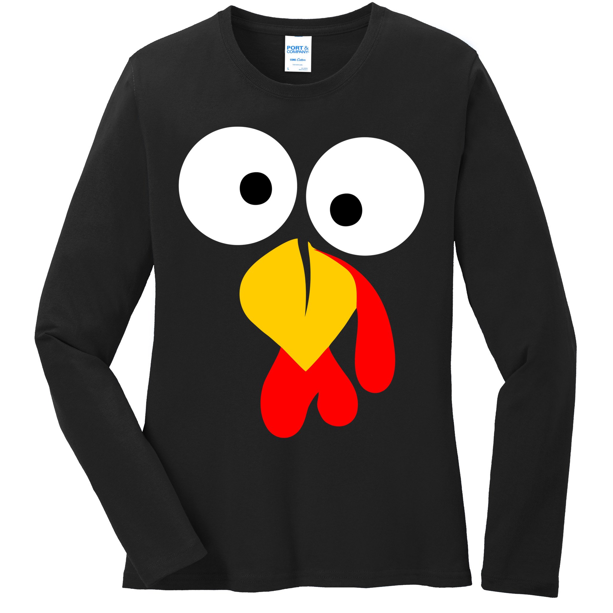 Turkey Face Funny Thanksgiving Day Ladies Long Sleeve Shirt