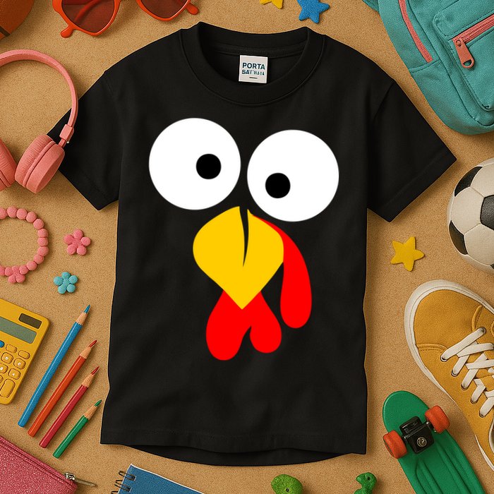 Turkey Face Funny Thanksgiving Day Kids T-Shirt
