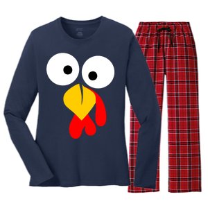 Turkey Face Funny Thanksgiving Day Women's Long Sleeve Flannel Pajama Set 