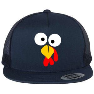 Turkey Face Funny Thanksgiving Day Flat Bill Trucker Hat