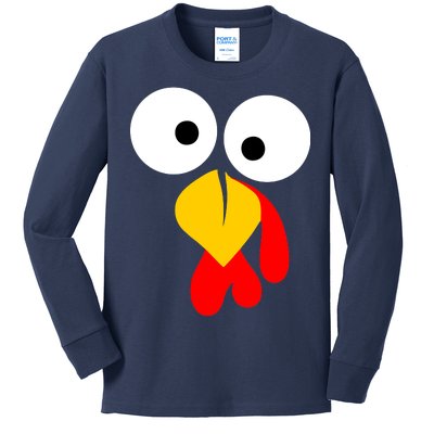 Turkey Face Funny Thanksgiving Day Kids Long Sleeve Shirt