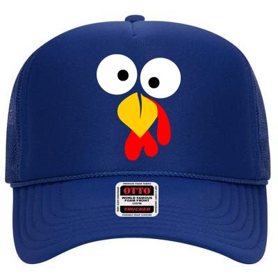 Turkey Face Funny Thanksgiving Day High Crown Mesh Back Trucker Hat