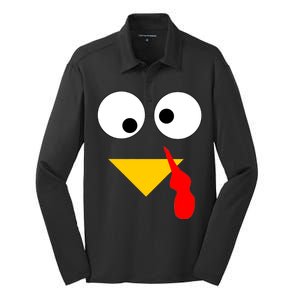 Turkey Face Gobble Thanksgiving Silk Touch Performance Long Sleeve Polo