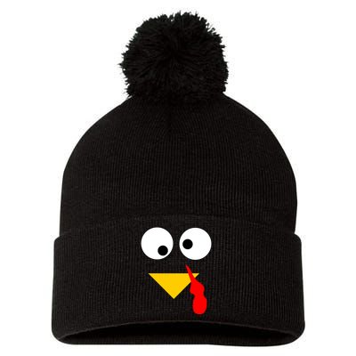 Turkey Face Gobble Thanksgiving Pom Pom 12in Knit Beanie