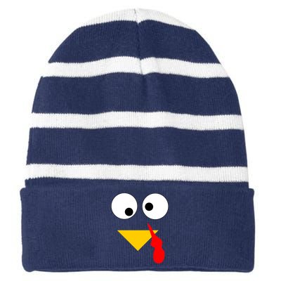 Turkey Face Gobble Thanksgiving Striped Beanie with Solid Band