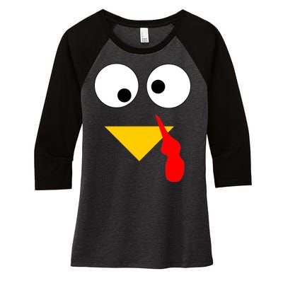 Turkey Face Gobble Thanksgiving Women's Tri-Blend 3/4-Sleeve Raglan Shirt