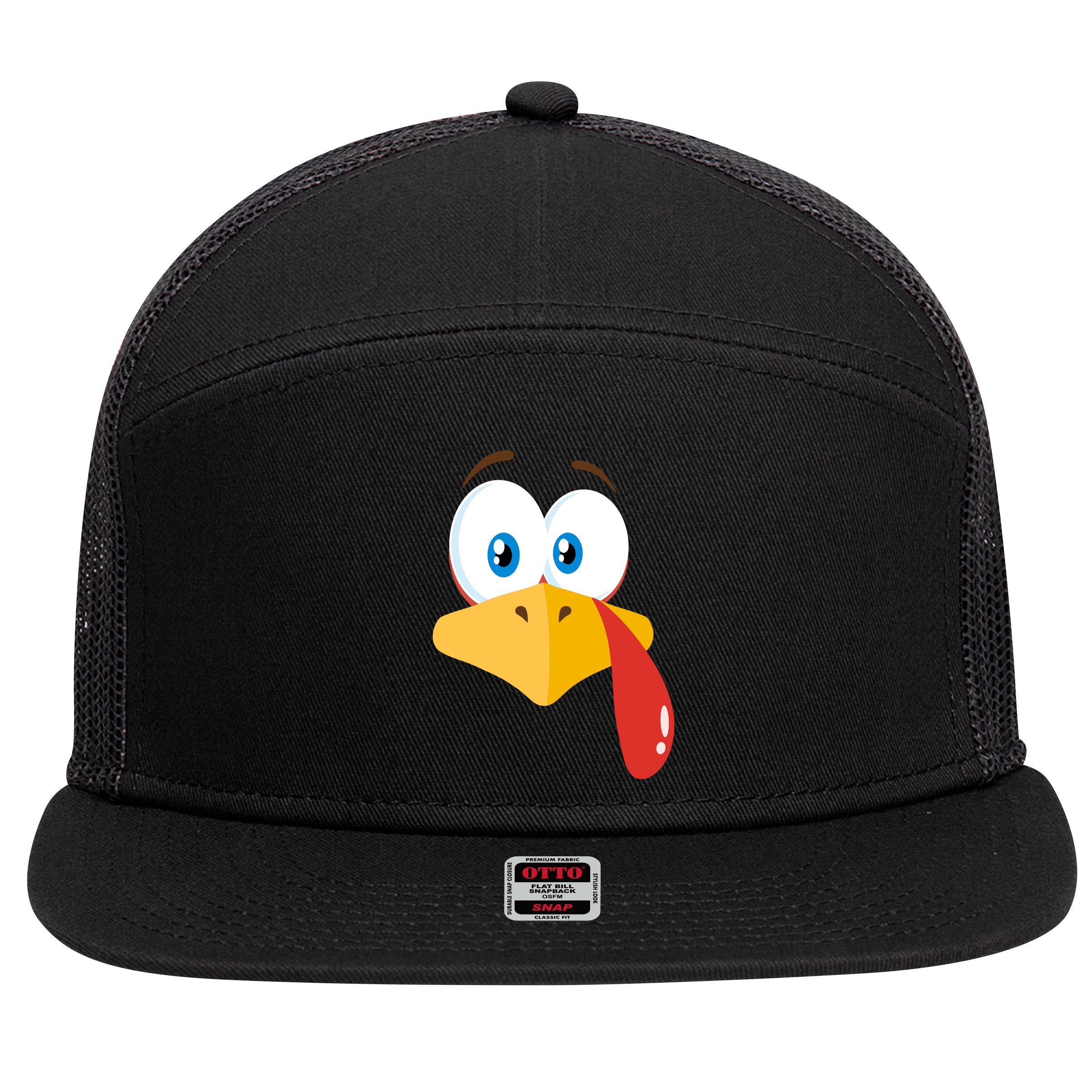 Turkey Face Pilgrim Funny Cute 7 Panel Mesh Trucker Snapback Hat