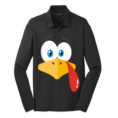 Turkey Face Pilgrim Funny Cute Silk Touch Performance Long Sleeve Polo