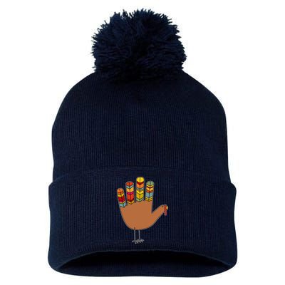 Turkey Hand High Five Pom Pom 12in Knit Beanie