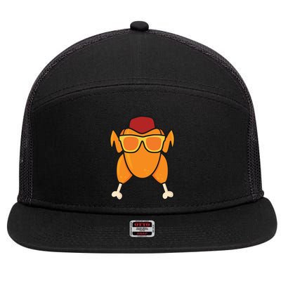Turkey Head Happy Thanksgiving Day Funny 7 Panel Mesh Trucker Snapback Hat