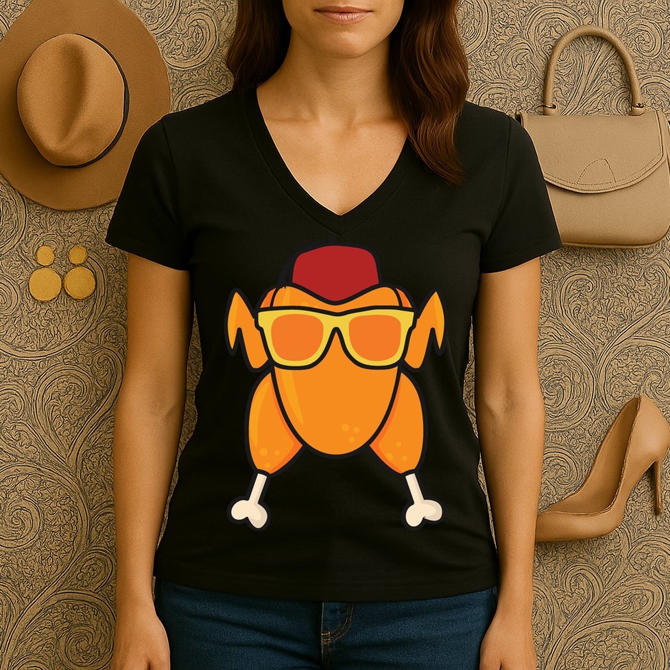 Turkey Head Happy Thanksgiving Day Funny Women's V-Neck T-Shirt