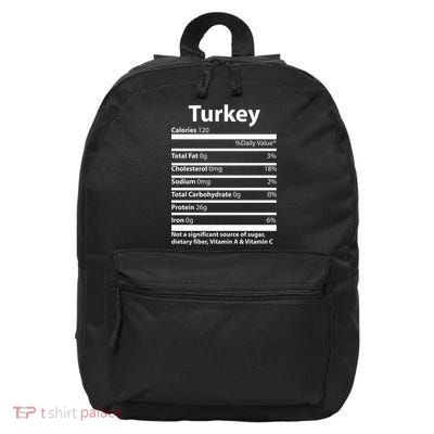 Turkey Nutritional Facts Funny Thanksgiving 16 in Basic Backpack
